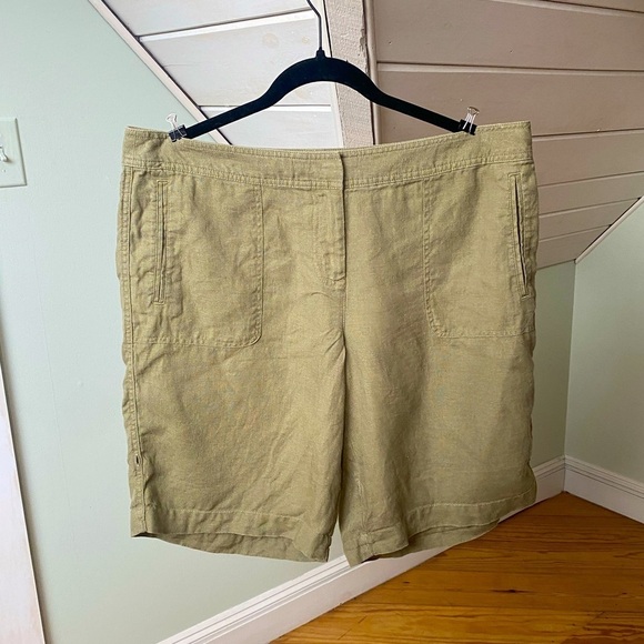 J. Jill Pants - J. Jill 100% Linen Shorts Size 14 Tan Ecru Roll Hem Flat Front